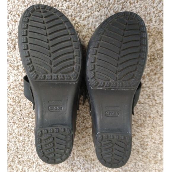 Crocs Black Leather Slip-On Mules Women’s Size 8 Comfort Clogs - Picture 9 of 11